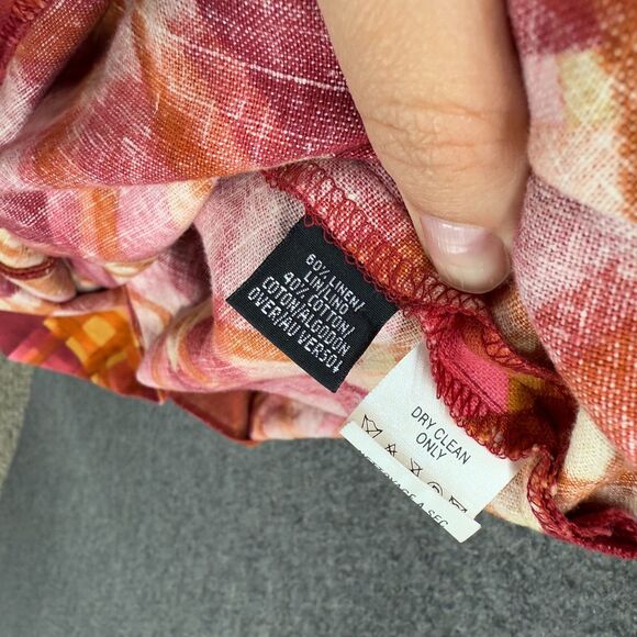 Liz Claiborne Dress Women 10 Pink Plaid Shift Short Button Short Sleeve Linen - Picture 6 of 7